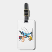 Grappige Cartoon honkbal werper gooien van een Fas Bagagelabel (Voorkant verticaal)