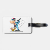 Grappige Cartoon honkbal werper gooien van een Fas Bagagelabel (Achterkant horizontaal)