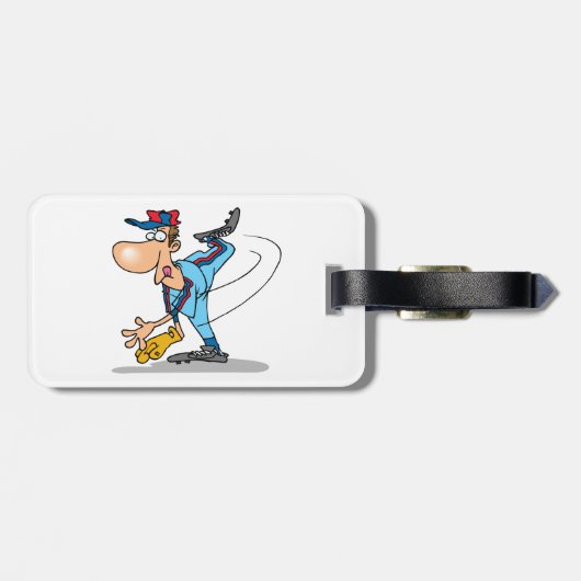 Grappige Cartoon honkbal werper gooien van een Fas Bagagelabel (Achterkant horizontaal)