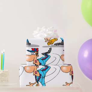 Grappige Cartoon honkbal werper gooien van een Fas Cadeaupapier