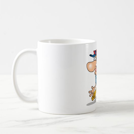 Grappige Cartoon honkbal werper gooien van een Fas Koffiemok (Links)