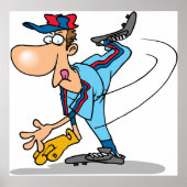 Grappige Cartoon honkbal werper gooien van een Fas Poster (Voorkant)