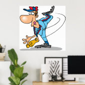Grappige Cartoon honkbal werper gooien van een Fas Poster (Thuiskantoor)