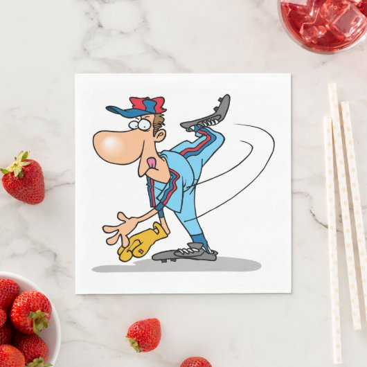 Grappige Cartoon honkbal werper gooien van een Fas Servet (Insitu)