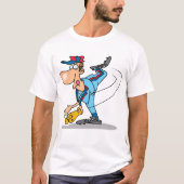 Grappige Cartoon honkbal werper gooien van een Fas T-shirt (Voorkant)
