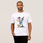 Grappige Cartoon honkbal werper gooien van een Fas T-shirt (Voorkant volledig)