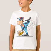 Grappige Cartoon honkbal werper gooien van een Fas T-shirt (Voorkant)
