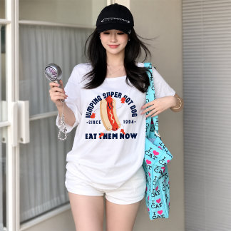 Grappige Cartoon Hotdog Kunst Grafische T-shirt Si