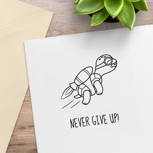 Grappige Cartoon Jetpack Turtle Motivatie Rubberstempel