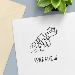 Grappige Cartoon Jetpack Turtle Motivatie Zelfinktende Stempel