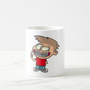 Grappige Cartoon Jongen met Beugel Glimlach Koffiemok