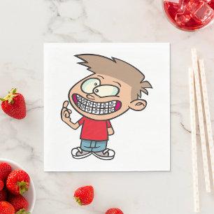 Grappige Cartoon Jongen met Beugel Glimlach Servet