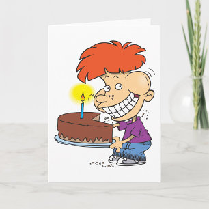 Grappige Cartoon Jongen met Chocolade Verjaardagst Kaart