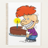 Grappige Cartoon Jongen met Chocolade Verjaardagst Planner (Voorkant)