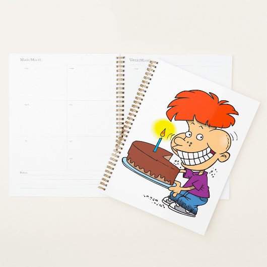 Grappige Cartoon Jongen met Chocolade Verjaardagst Planner