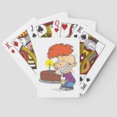 Grappige Cartoon Jongen met Chocolade Verjaardagst Pokerkaarten (Achterkant)