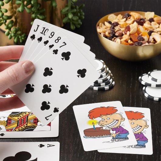 Grappige Cartoon Jongen met Chocolade Verjaardagst Pokerkaarten
