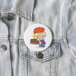 Grappige Cartoon Jongen met Chocolade Verjaardagst Ronde Button 7,6 Cm