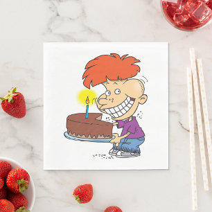 Grappige Cartoon Jongen met Chocolade Verjaardagst Servet