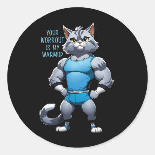 Grappige Cartoon Kat - Bodybuilding Gym Stijl - Op Ronde Sticker