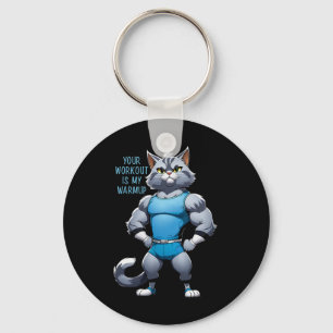 Grappige Cartoon Kat - Bodybuilding Gym Stijl - Op Sleutelhanger