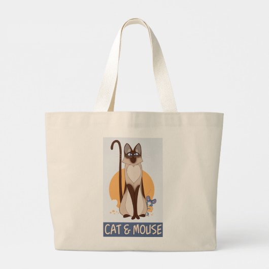 Grappige Cartoon kat en muis Grote Tote Bag (Achterkant)