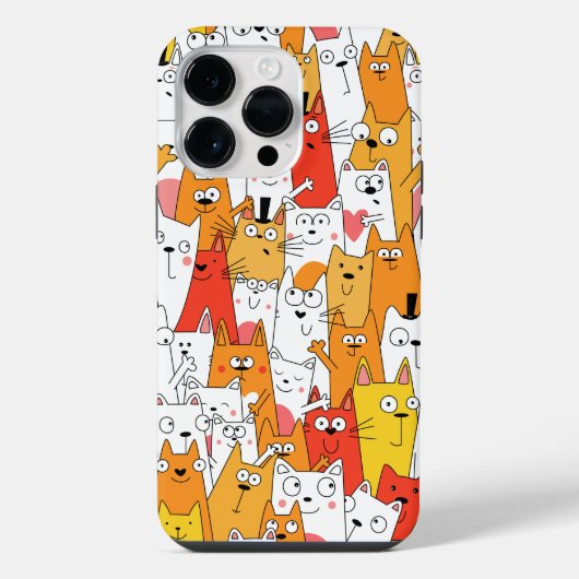 Grappige Cartoon Katten Groep Doodle iPhone Hoesje (Achterkant)