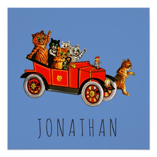  Grappige Cartoon Katten Kittens in Retro Auto Perfect Poster (Voorkant)