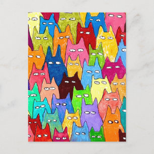 Grappige Cartoon Katten Kleurpotlood Tekening Briefkaart