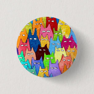 Grappige Cartoon Katten Kleurpotlood Tekening Ronde Button 3,2 Cm
