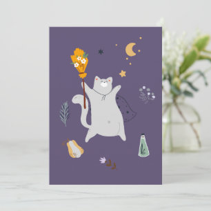 Grappige cartoon katten met bezems, pompoenen en s