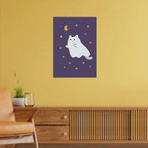 Grappige cartoon katten met bezems, pompoenen en s