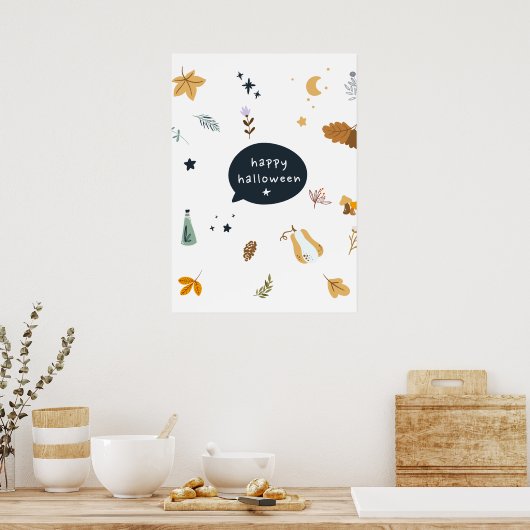 Grappige cartoon katten met bezems, pompoenen en s poster (Keuken)