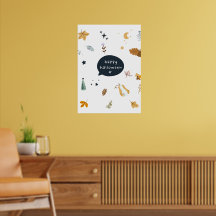 Grappige cartoon katten met bezems, pompoenen en s