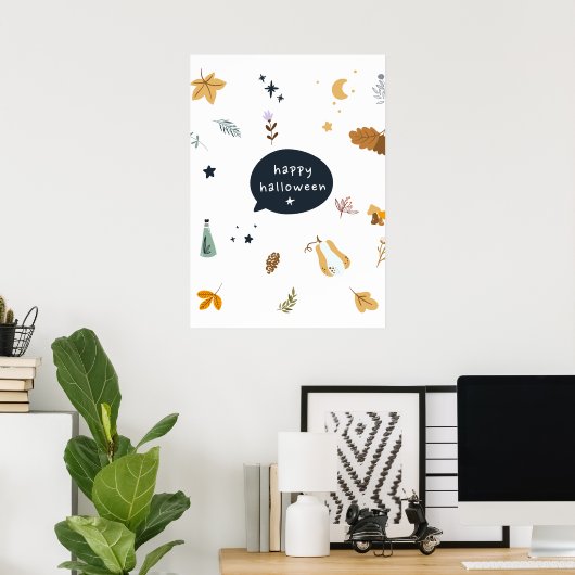 Grappige cartoon katten met bezems, pompoenen en s poster (Thuiskantoor)