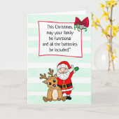 Grappige Cartoon Kerstman en Rendier Kerstmis  Kaart (Gele Bloem)