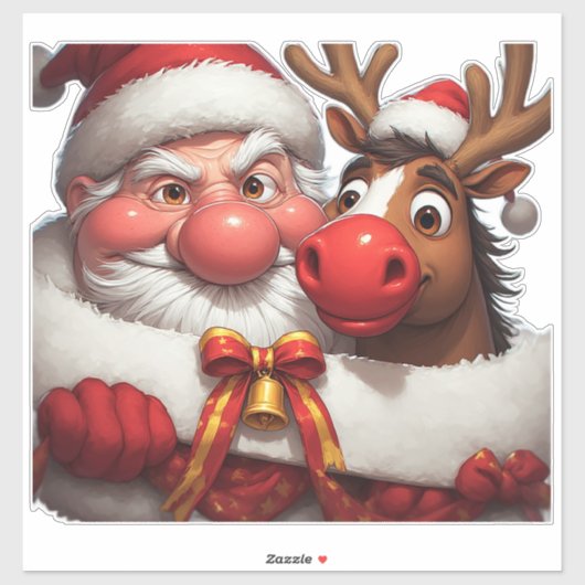 🎅 Grappige Cartoon Kerstman & Rendieren Pret Sticker (Vel)
