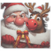 🎅 Grappige Cartoon Kerstman & Rendieren Pret Sticker (Voorkant)