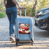 🎅 Grappige Cartoon Kerstman & Rendieren Pret Sticker (Koffer Insitu)