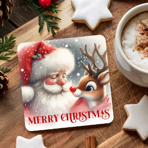 Grappige Cartoon Kerstman Rudolph Kerst Drink Onde Kartonnen Onderzetters