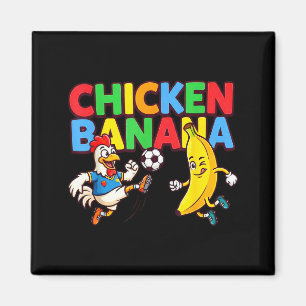 Grappige Cartoon Kip Banaan Voetbalspeler Bal Gr Magneet
