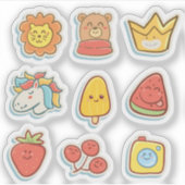 Grappige cartoon kleurrijke sticker set (Voorkant)