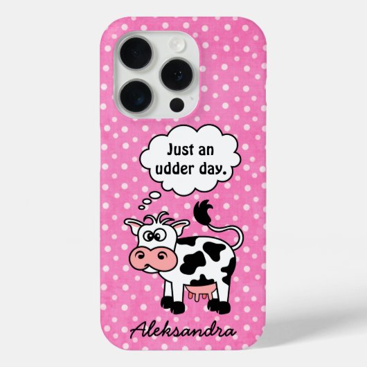 Grappige Cartoon Koe roze polka dot gepersonalisee Case-Mate iPhone Case (Achterkant)