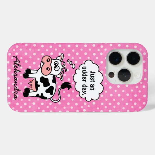Grappige Cartoon Koe roze polka dot gepersonalisee Case-Mate iPhone Case (Achterkant (horizontaal))