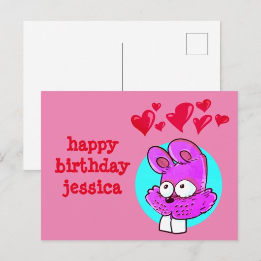 Grappige cartoon konijn Happy Birthday Bericht Briefkaart (Voorkant / Achterkant)