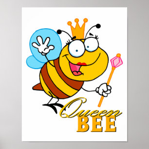grappige cartoon koningin bij met tekst poster