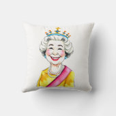 Grappige Cartoon Koningin Elizabeth II Koninklijk Kussen (Achterkant)