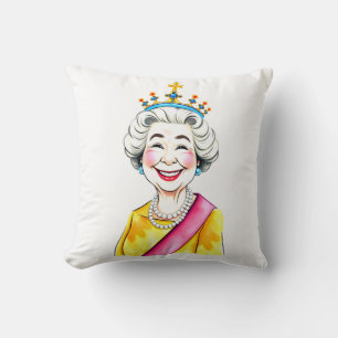 Grappige Cartoon Koningin Elizabeth II Koninklijk  Kussen