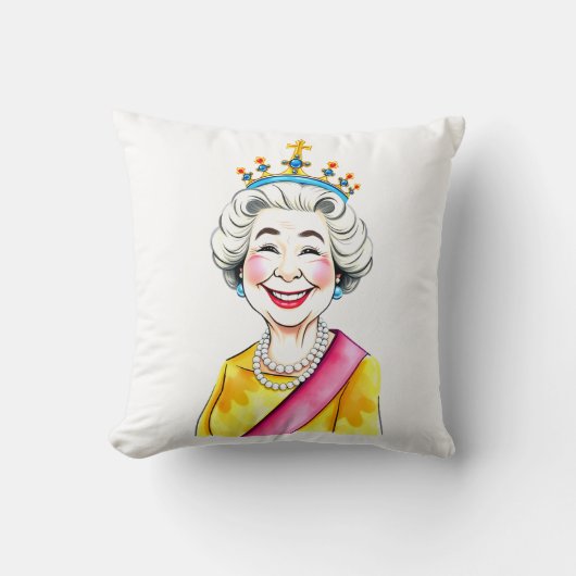 Grappige Cartoon Koningin Elizabeth II Koninklijk Kussen (Voorkant)