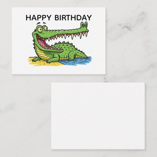 Grappige Cartoon Krokodil met Big Smile Verjaardag Notitiekaartje (Voorkant / Achterkant)
